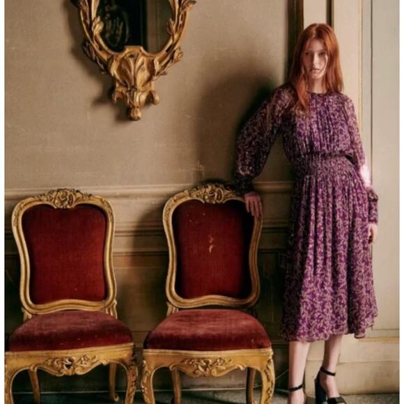 NWT Sézane Purple Robe Priscilla Floral Backless Midi Maxi Dress, size 40/L - Picture 1 of 11
